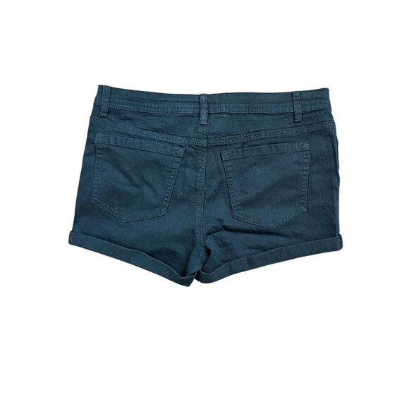 Womens Black Denim Cuffed Shorts With Pockets & Button Closure Size 9/10 - Picture 2 of 4